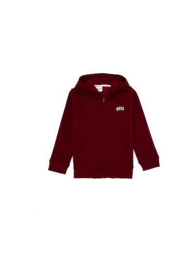 U.S. Polo Assn. Erkek Çocuk Fermuarlı Bordo Şardonlu Kapüşonlu Sweatshirt 50295127-VR014