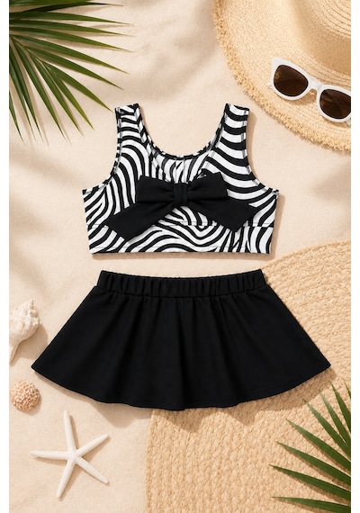 Beniizle Fırfırlı Kız Çocuk Mayo Bikini Takım Siyah