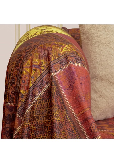 Softmicro Koltuk Örtüsü Çekyat Örtüsü Koltuk Şalı Etnik Desenli Boho Patchwork Kaymaz Kiremit 180x300 C Çok Renkli