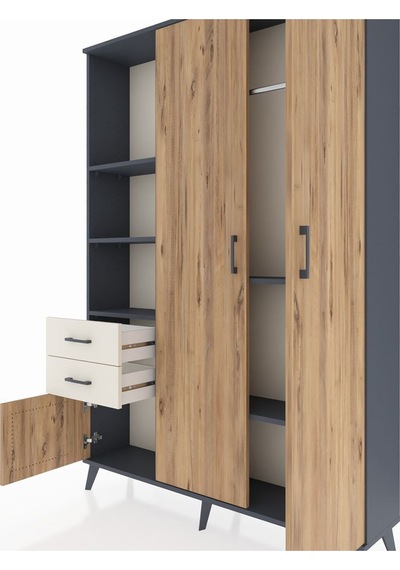 Arges Dolap 5 Raflı 2 Çekmeceli Tek Askılı 132x30x195 Antrasi... Antrasit