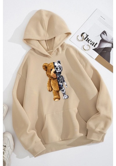 Uyguntarz Unisex Boys Bear Baskılı Sweatshirt Bej