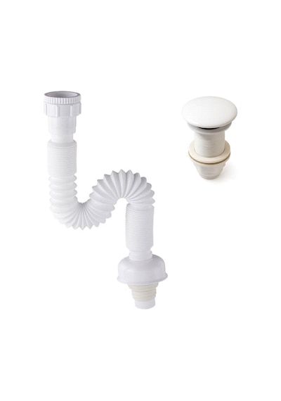 Fause Pop-up Basmalı Beyaz Seramik Başlıklı Lavabo Sifonu Ksf103-w Mat Siyah