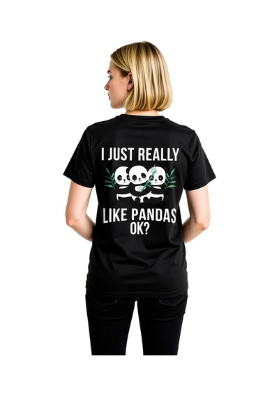 Paybuy Kadın Panda Baskılı Grafik Tişört Üç Desenli Mizahi Yazı Detaylı Siyah