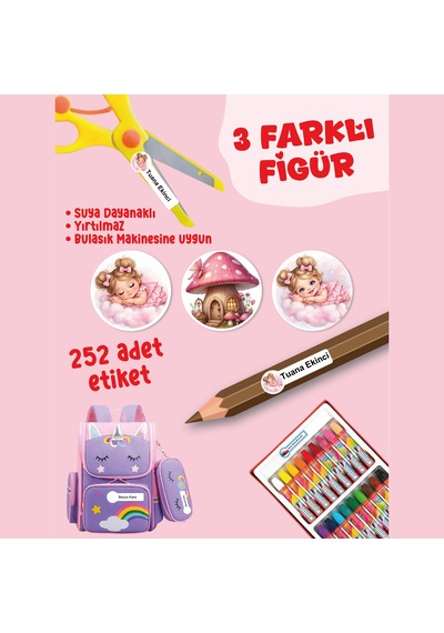 Okul Etiketi Kalem Defter Etiketi Uyuyan Güzel Özel İsim Yazılabilen Etiket - 252adet