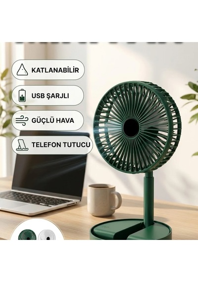 Katlanabilir Usb Şarjlı Mini Masaüstü Fan Telefon Tutuculu Pratik Soğutucu