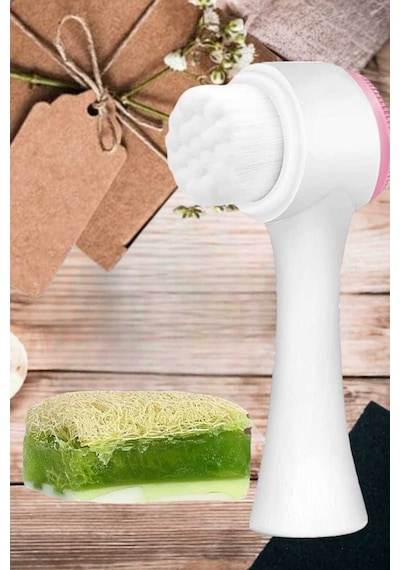 2'li Cilt Bakım Kabak Lifli Keçi Sütü Aloe Vera Sabun Çift Taraflı Yüz Temizleme Fırçası