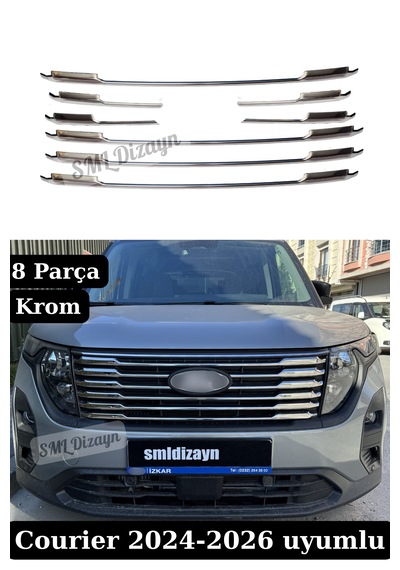 2024-2025-2026 Ford Courier Ön Panjur Krom Çıtaları Kromları Nikelaj 8 Parça