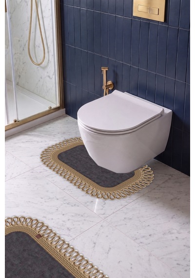 Banyo Paspası Takımı 70x110+50x70 Cm Dış Trikot Antrasit Gri & Hasır