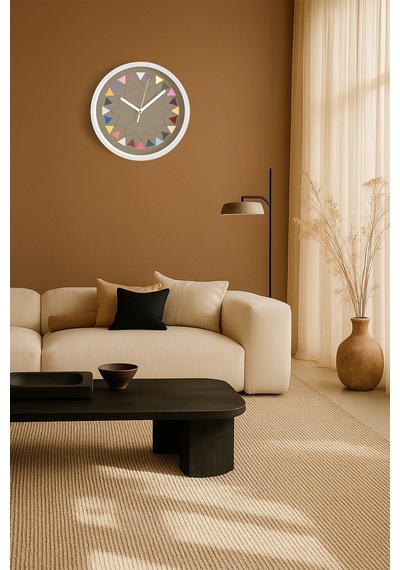 Soyut - Geometrik Temalı Modern Duvar Saati - 25cm - Önü Camlı Beyaz Kasa - Sessiz Mekanizma-jh0049 Beyaz