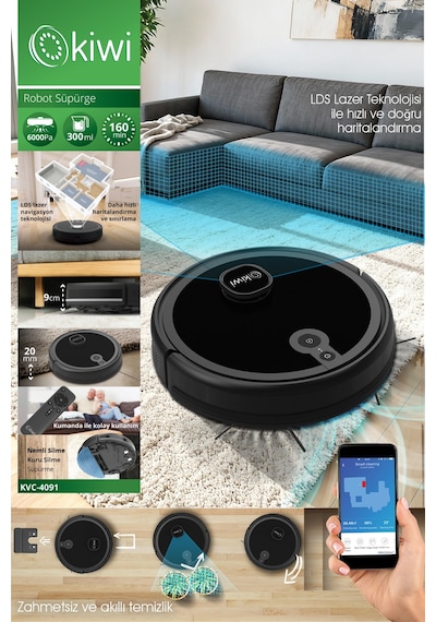 Kiwi KVC-4091 Siyah Akıllı Robot Süpürge