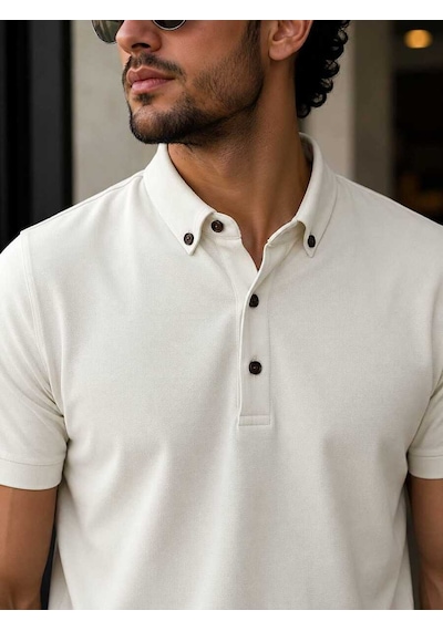 Bys Beystil Erkek Ekru Polo Yaka Düğmeli T-şhirt 263461