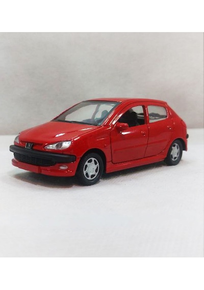 Peugeot 206 - Metal - Çekbrak - Kırmızı 13cm 1:36 Çok Renkli