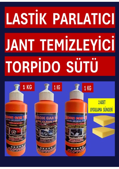 4 Lü Set Jant Temizleyici - Lastik Parlatıcı - Torpido Sütü - 2 Adet Sünger