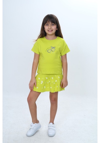 Toontoy Kids Toontoy Kız Çocuk 2'li Garni Baskılı Şortlu Etekli Takım Lila