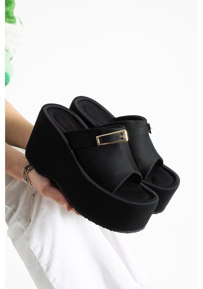 Dabab Shoes Lunara Kadın Siyah 10 Cm Platform Topuk Tokalı Kalın Taban Terlik Sandalet
