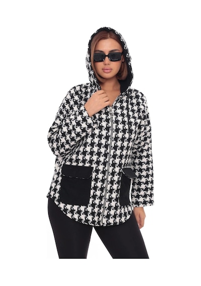 Lady Majestic Büyük Beden Kapüşonlu Fermuarlı Sweatshirt Hırka 44-58 Beden Beyaz