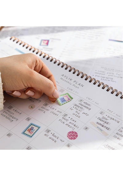 Süresiz Haftalık Spiralli Masaüstü Planlayıcı 24x34 Cm - Desk Planner Siyah Çok Renkli