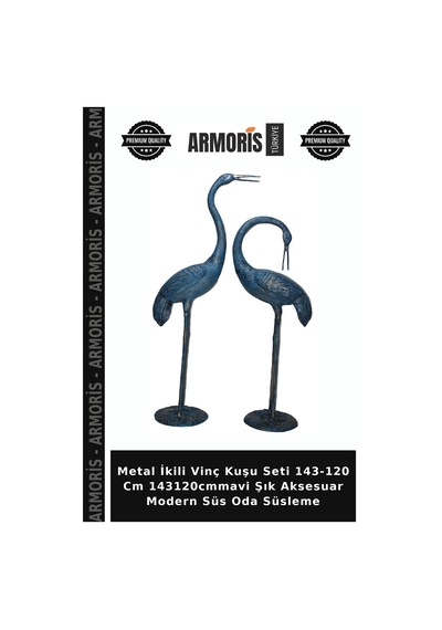 Metal İkili Vinç Kuşu Seti 143-120 Cm 143120cmmavi Şık Aksesuar Modern Süs Oda Süsleme