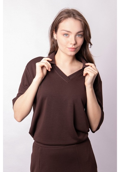 Kadın Yumşak Dokulu Esnek Kumaş V Yaka Yakalı Düşük Omuzlu Dirsek Boy Kollu Oversize Bluz-kahve Kahve Kadın Yumşak Dokulu Esnek Kumaş V Yaka Yakalı Düşük Omuzlu Dirsek Boy Kollu Oversize Bluz-kahve Kahve