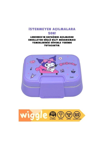 Kuromi Bento Çift Bölmeli Beslenme Kutusu Çelik 3470 Çok Renkli