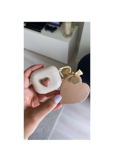 3.nesil Kulaklık Kılıfı Kalp Desenlim Kulaklık Kılıfı Krem