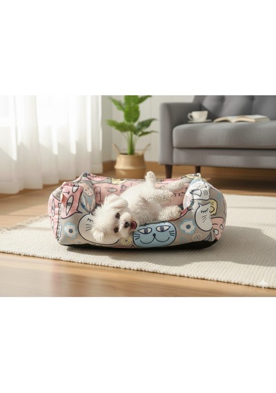 Patilinka Kedi Köpek Minderi Gri Karışık Desenli Yumuşak Minder Yatak M