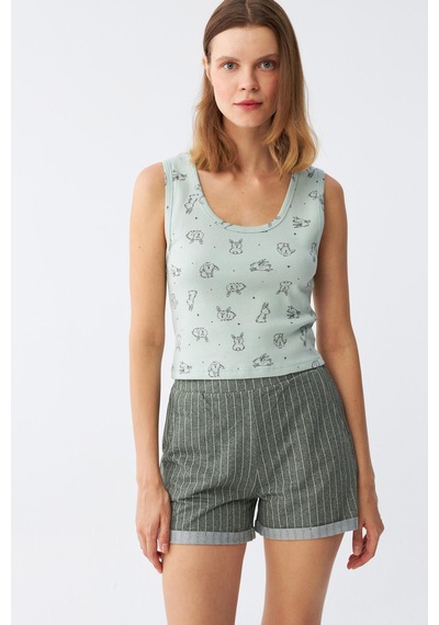 Akbeniz Kadın Kalın Askılı Şortlu Pijama Takım 3631 SU YEŞİLİ