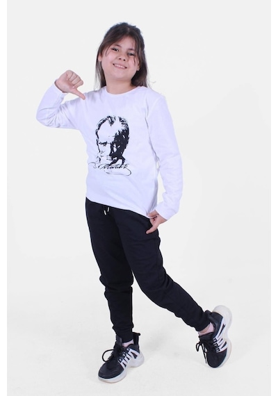 Fyk Kids Atatürk Baskılı Imzalı Uzun Kollu Unisexs Takım Beyaz