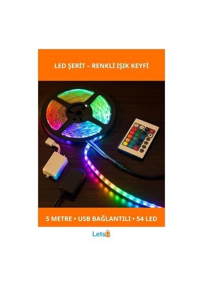 Usb Bağlantılı Kumandalı 5m Rgb 54 Led Aydınlatma Şeridi 1 Adet