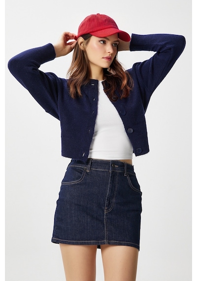 Ritnice Kadın Tilia Crop Lacivert Örgü Hırka Lacivert