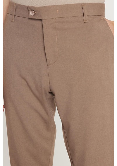 Tudors Erkek Slim Fit Dar Kesim Esnek Yan Cepli Bilek Boy Canvas Kesim Kahverengi Pantolon-34760 Kahverengi