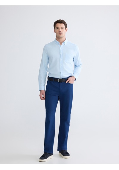 Lcwaıkıkı Classic Mavi Regular Fit Uzun Kollu Keten Karışımlı Erkek Gömlek