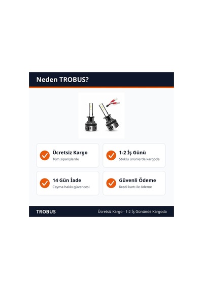 Trobus Şimşek Etkili Mini Slim Led Xenon Far Ampulü H1 Beyaz 6000k