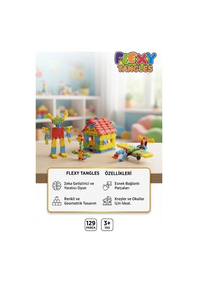 129 Parça Flexy Tangles Eğitici Ve Psikomotor Gelişimi Destekleyici Eğlenceli Oyun Seti