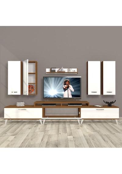 Decoraktiv Ekoflex 8d Slm Retro Tv Ünitesi Tv Sehpası Ceviz - Beyaz