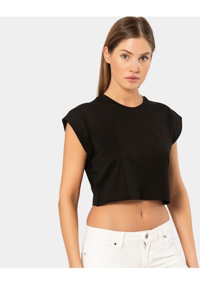 Türen Kadın Vatka Görünümlü Crop T-shirt 3402/siyah 001