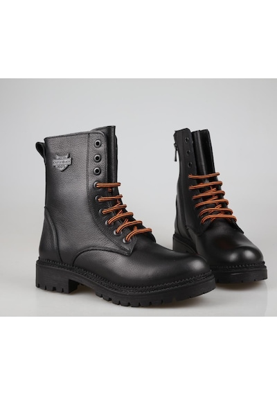 Castle Black 90006 Hakiki Deri Siyah Kadın Bot Siyah