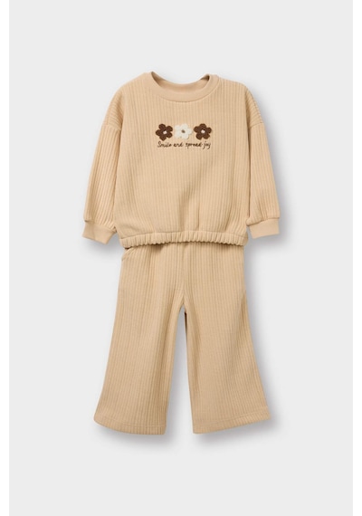 Defacto Kız Bebek 2li Takım Çiçekli Sweatshirt Eşofman Altı G5092a525wner120 Ekru-er120
