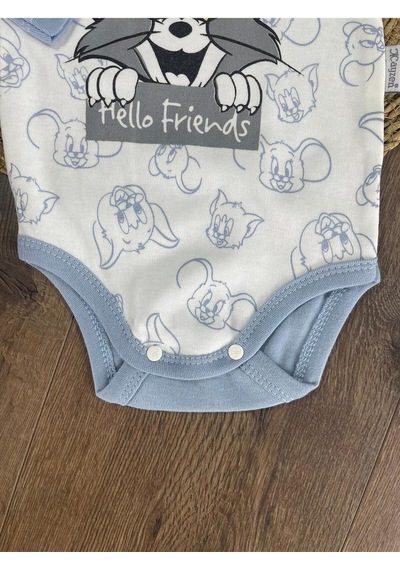 2d2b Hello Friends Alttan Çıtçıtlı Bereli Unisex 3lü Bebek Takım Açık Mavi