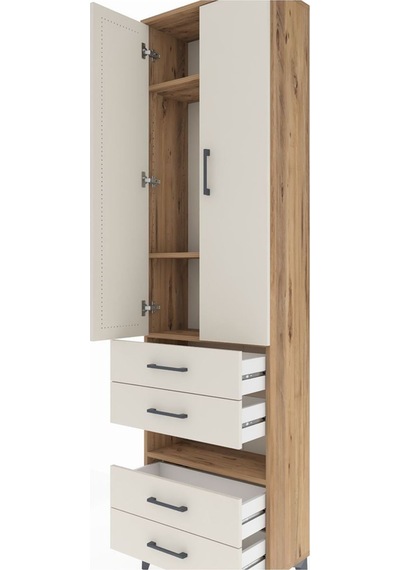 Arges Dolap 4 Raflı 4 Çekmeceli 2 Kapaklı 60x30x221 Çam-aytaşı Atlas Çam