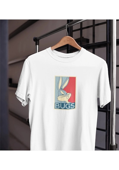 Startmore Unısex Kadın Erkek Bugs Bunny Havuç Siyah Beyaz Tasarım Baskılı % 100 Pamuk T-shirt Beyaz