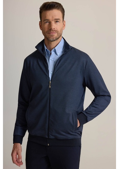 Ysf Erkek Lacivert Desenli Fermuarlı Sweatshirt