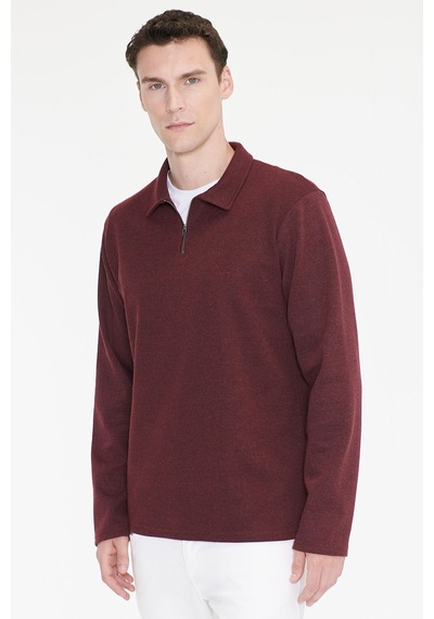 Ac&Co / Altınyıldız Classics Erkek Bordo Pamuklu Standart Fit Normal Kesim Polo Yaka Sweatshirt