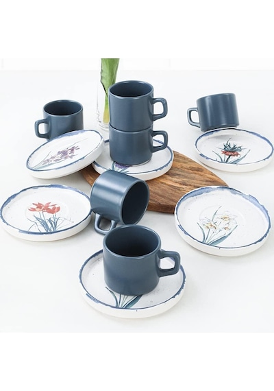 Lexroo Anatolian Flowers Stackable Çay Takımı 12 Parça 6 Kişilik - 256/261 Çok Renkli