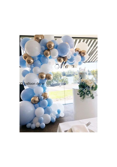 Krom Gold Makaron Mavi Ve Beyaz Balon Zinciri 100 Adet Mix