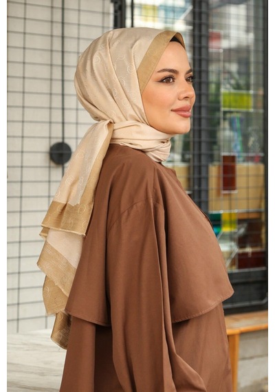 Premium Lux Original Monogram Şal İpek Vual, Yüksek Kalite, Hafif, Rahat, Şık, Tesettür, Shawl Gold