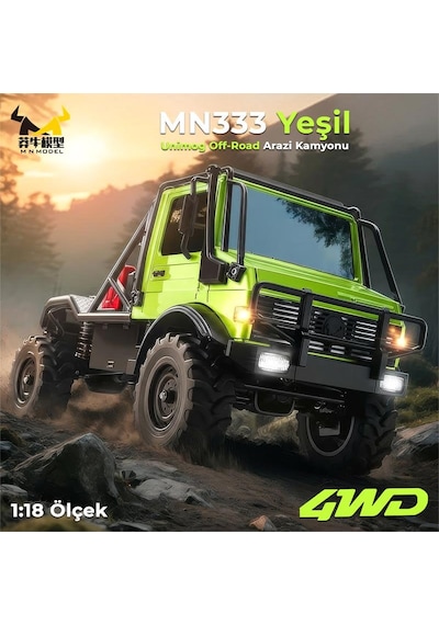 Mn Model Mn333 1/18 Mercedes Unimog U4000 4wd Rc Crawler Offroad Uzaktan Kumandalı Araba Arazi Aracı Model Car Truck Rtr Yeşil Mn-333 +dahili Işık Seti