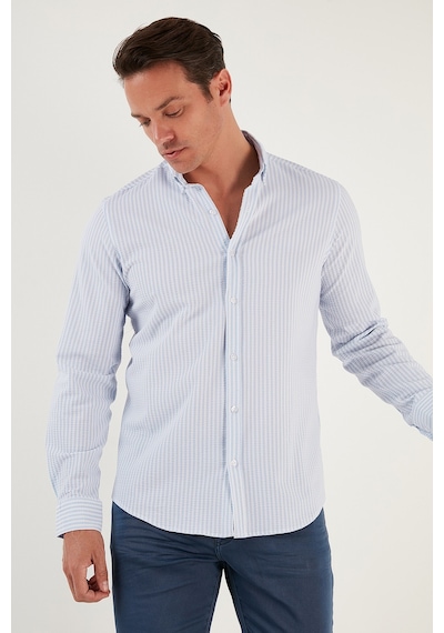 Buratti Pamuklu Çizgili Düğmeli Yaka Uzun Kollu Regular Fit Erkek Gömlek Cf23S112237 Mavi-Beyaz Buratti Pamuklu Çizgili Düğmeli Yaka Uzun Kollu Regular Fit Erkek Gömlek Cf23S112237 Mavi-Beyaz