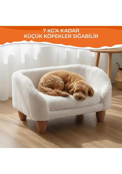 Gobypet Peluş Kedi Koltuğu Yumuşak Kedi Yatağı Köpek Koltuğu Beyaz, Standart