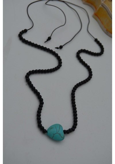Stoneage Jewellery Kalp Turkuaz Ve Oniks Taşlı Metalsiz  Kolye Çok Renkli